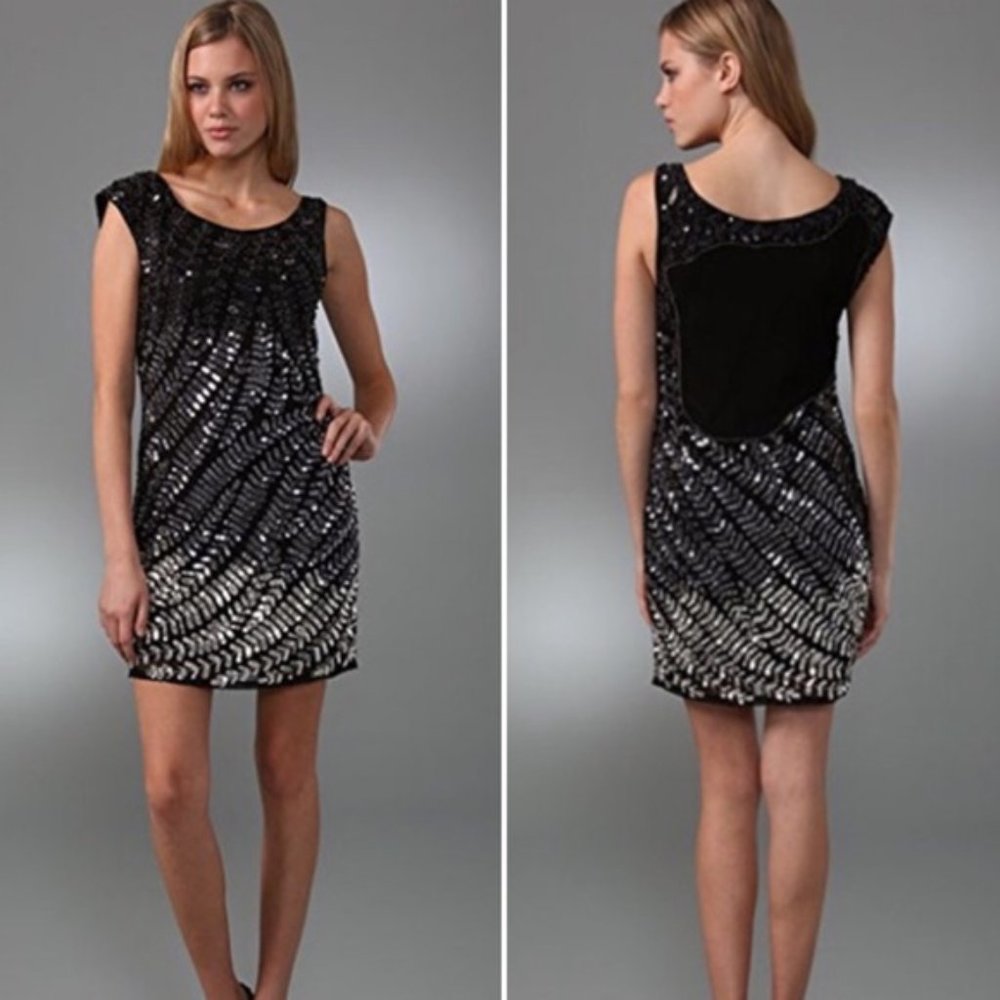 Alice + Olivia Charlie black silver sequin dress